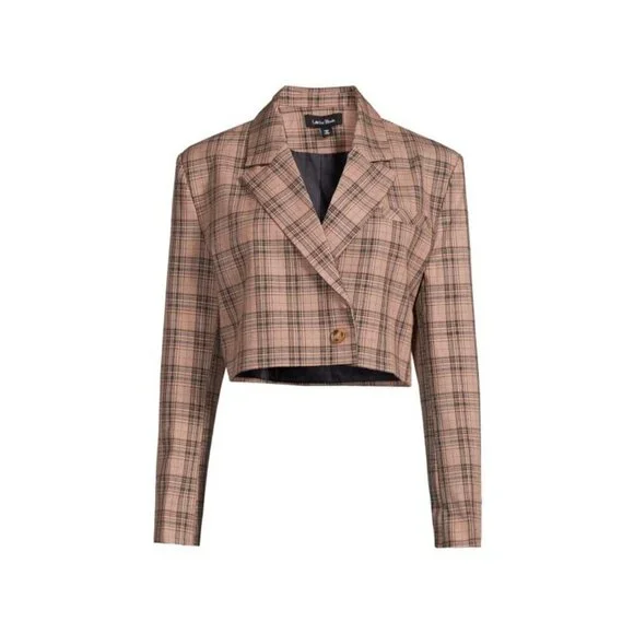 NWT Lea & Viola Women's Brown Plaid Long Sleeve Crop Blazer - Small - Picture 14 of 14